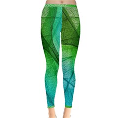 3d Leaves Texture Sheet Blue Green Inside Out Leggings