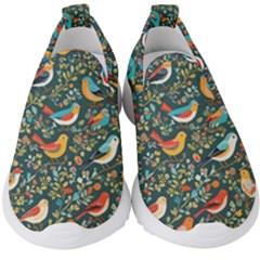 Birds Pattern Flowers Whimsical Kids  Slip On Sneakers