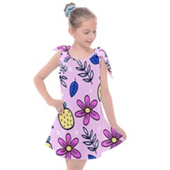 Flowers Petals Pineapples Fruit Kids  Tie Up Tunic Dress