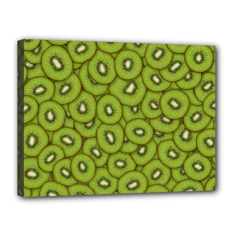 Kiwi Fruit Pattern Green Background Canvas 16  X 12  (stretched)