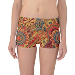 Bright Seamless Pattern With Paisley Mehndi Elements Hand Drawn Wallpaper With Floral Traditional In Boyleg Bikini Bottoms by Ket1n9