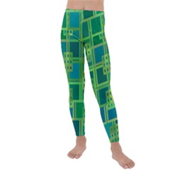 Green Abstract Geometric Kids  Lightweight Velour Leggings by Ket1n9