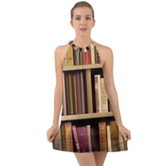 Books Bookshelves Office Fantasy Background Artwork Book Cover Apothecary Book Nook Literature Libra Halter Tie Back Chiffon Dress