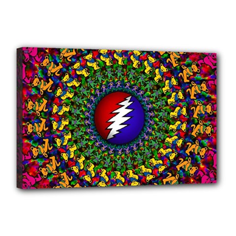 Grateful Dead Bear Pattern Canvas 18  X 12  (stretched)