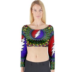 Grateful Dead Bear Pattern Long Sleeve Crop Top by Maspions