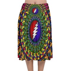 Grateful Dead Bear Pattern Velvet Flared Midi Skirt