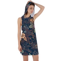 Floral Seamless Pattern Decorative Racer Back Hoodie Dress