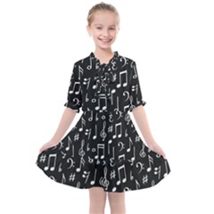 Chalk Music Notes Signs Seamless Pattern Kids  All Frills Chiffon Dress