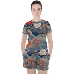 Seamless Pattern Chinoiserie Flowers Women s T-shirt And Shorts Set