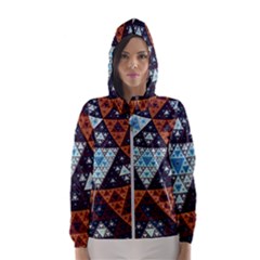 Fractal Triangle Geometric Abstract Pattern Women s Hooded Windbreaker