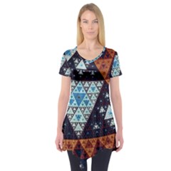 Fractal Triangle Geometric Abstract Pattern Short Sleeve Tunic 