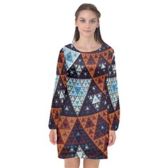 Fractal Triangle Geometric Abstract Pattern Long Sleeve Chiffon Shift Dress 