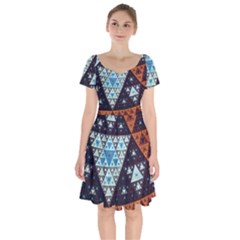 Fractal Triangle Geometric Abstract Pattern Short Sleeve Bardot Dress by Cemarart