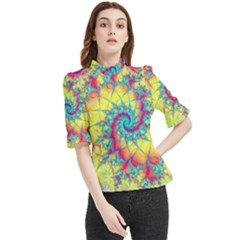 Fractal Spiral Abstract Background Vortex Yellow Frill Neck Blouse