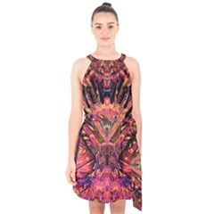 Trippy Garland Halter Collar Waist Tie Chiffon Dress