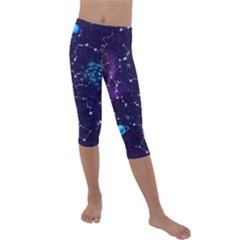 Realistic Night Sky Poster With Constellations Kids  Lightweight Velour Capri Leggings 