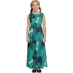 Happy Dogs Animals Pattern Kids  Satin Sleeveless Maxi Dress