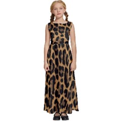 Tiger Skin Art Pattern Kids  Satin Sleeveless Maxi Dress