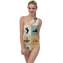 Egyptian Flat Style Icons To One Side Swimsuit