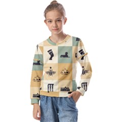 Egyptian Flat Style Icons Kids  Long Sleeve T-shirt With Frill 
