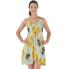 Bees Pattern Honey Bee Bug Honeycomb Honey Beehive Show Some Back Chiffon Dress