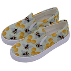 Bees Pattern Honey Bee Bug Honeycomb Honey Beehive Kids  Canvas Slip Ons