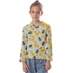 Bees Pattern Honey Bee Bug Honeycomb Honey Beehive Kids  Frill Detail T-shirt