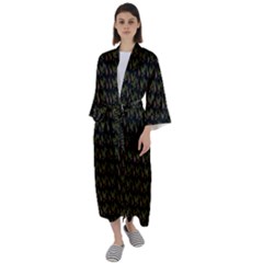 Fern Pattern 2 Black Maxi Satin Kimono