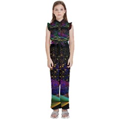 Particles Waves Line Multicoloured Kids  Sleeveless Ruffle Edge Band Collar Chiffon One Piece