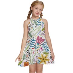 Flowers Nature Wallpaper Background Kids  Halter Collar Waist Tie Chiffon Dress