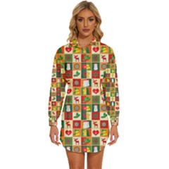 Template Christmas Pattern Womens Long Sleeve Shirt Dress