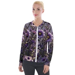 Flower Bloom Blossom Nature Flora Velvet Zip Up Jacket