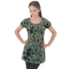 Leaves Foliage Botany Plant Puff Sleeve Tunic Top by Maspions