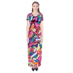 Colorful Candy Texture, Close-up Short Sleeve Maxi Dress