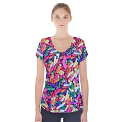 Colorful Candy Texture, Close-up Short Sleeve Front Detail Top