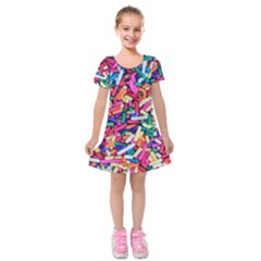 Colorful Candy Texture, Close-up Kids  Short Sleeve Velvet Dress