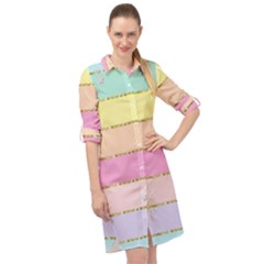 Pastel, Butterfly, Spring, Stripes, Long Sleeve Mini Shirt Dress by kyorashop23