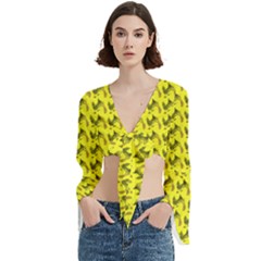 Fern Pattern 2 Yellow Trumpet Sleeve Cropped Top