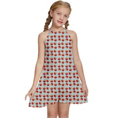 Kawaii Jam Pattern Aqua Kids  Halter Collar Waist Tie Chiffon Dress