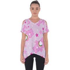 Cheer Bear Pink, Care, Care Bears, Cartoon Cut Out Side Drop T-shirt