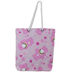 Cheer Bear Pink, Care, Care Bears, Cartoon Full Print Rope Handle Tote (large)