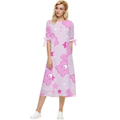 Cheer Bear Pink, Care, Care Bears, Cartoon Bow Sleeve Chiffon Midi Dress