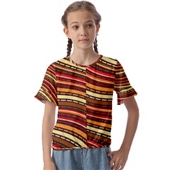 Waves Pattern Abstract Neutrals Kids  Cuff Sleeve Scrunch Bottom T-shirt