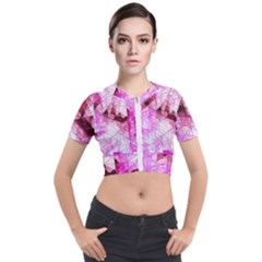 Pink Abstract Lineart Short Sleeve Cropped Jacket