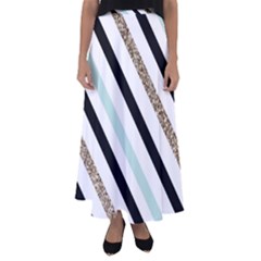 Pattern, Blue, Gold, Lines, Stripes Flared Maxi Skirt