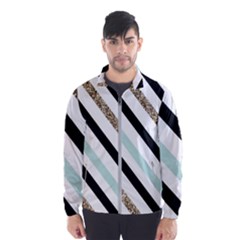 Pattern, Blue, Gold, Lines, Stripes Men s Windbreaker