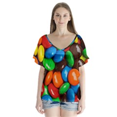 Colorful Candy Background, Close-up V-neck Flutter Sleeve Top