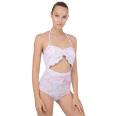 Pink Marble, Gold, Marble, Pattern, Pink, Rose Scallop Top Cut Out Swimsuit