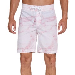 Pink Marble, Gold, Marble, Pattern, Pink, Rose Men s Beach Shorts