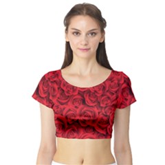 Red Roses , Red Buds, Red Roses Short Sleeve Crop Top